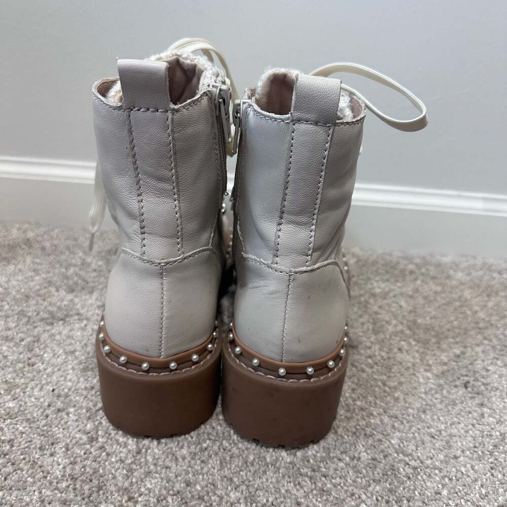 Steve Madden Rainier Leather Bone White Combat Boots with Pearl Stud Trim, Sz 8 - Picture 5 of 8